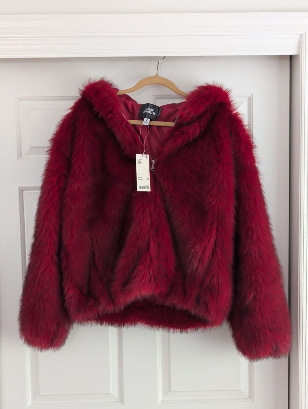 NWT Urban Outfitters Faux Fur Hooded Jacket - Red